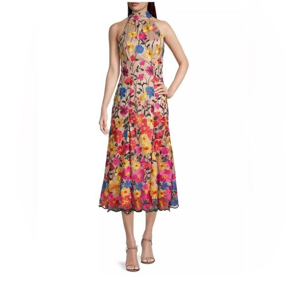 Milly Penelope Floral Embroidered Halter Dress size 0 - Picture 2 of 12